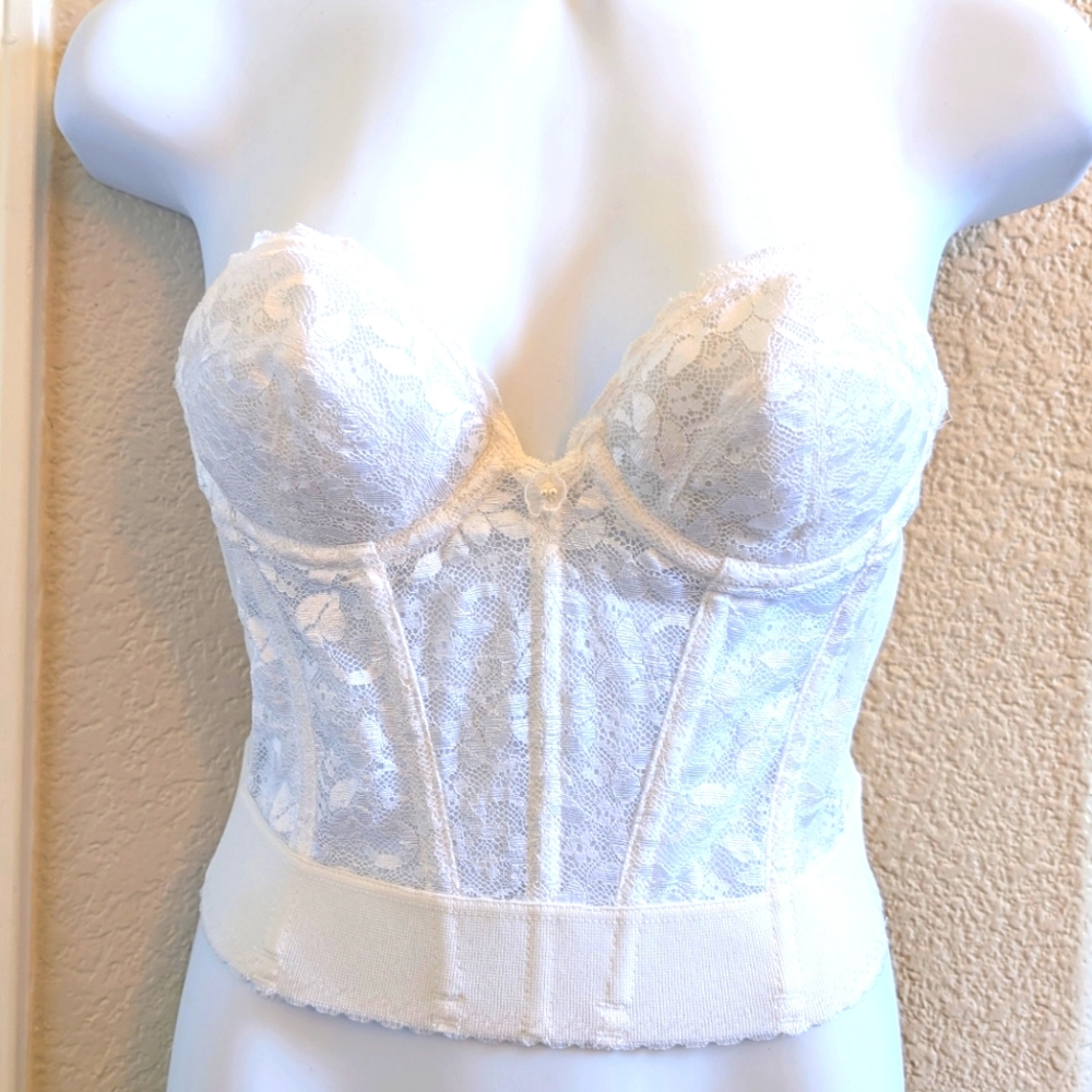 Frederick's of Hollywood white lightly lined underwire bra corset 34A EUC